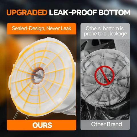 Comparison of oil extractor bottoms showing the Dual Mode Oil Extractor 6.5L For Oil Change With 4 Tubes And Brake Bleed Hose