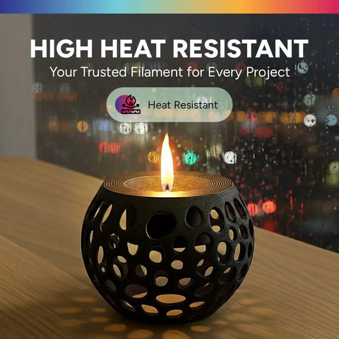 ASA 3D Printer Filament 1.75mm, 1 Kg Spool, heat-resistant decorative candle holder with flame by window.