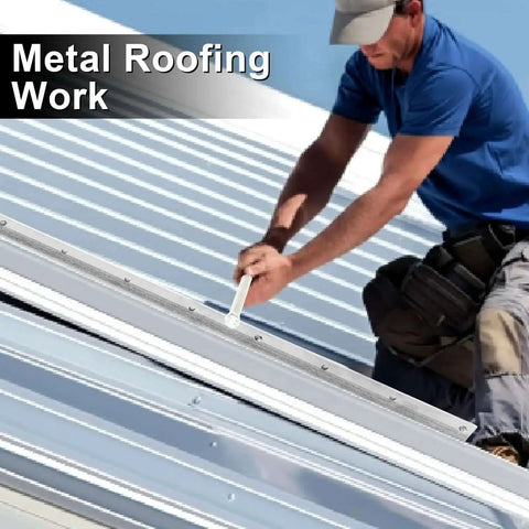 Worker using 20 Inch Sheet Metal Folding Hemming Tool Heavy Duty Steel Bender For Standing Seam Roofing, 24 gauge steel bending.
