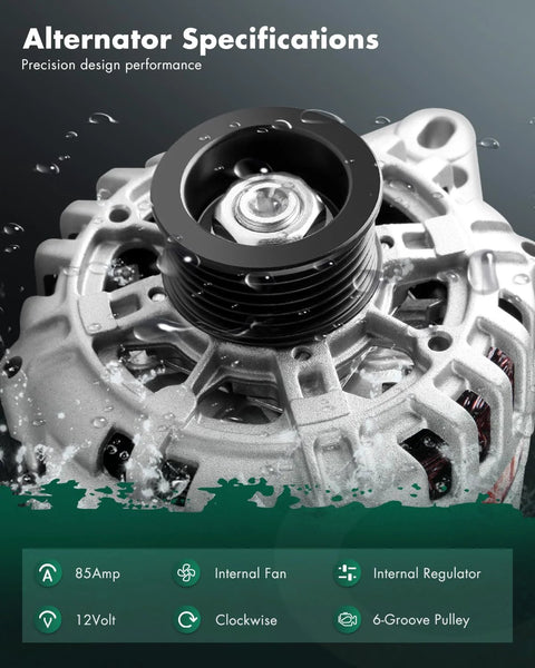 Alternator Replacement For Chevrolet Aveo 1.6L 2004 To 2008, Aveo5 1.6L 2006 To 2008, Pontiac Wave 1.6L 2005 To 2008, And Suzuki Swift Plus 1.6L 2004 To 2008, 12V 85A CW Six Groove Pulley, front view