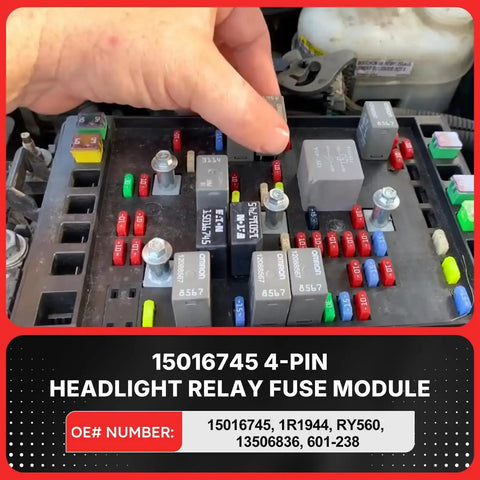 4 Pin Headlight Relay Fuse Module Replacement installed in fuse box for Chevy Trailblazer, GMC, Buick, Saab, Isuzu, Pontiac, Oldsmobile.