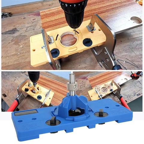 Blue Plastic Hinge Boring Jig Drilling Guide Tool Set For Cabinet Door Installation 35mm And 26mm Hinge Compatible Durable Engineering Plastic With Complete Accessory Kit For DIY And Pros