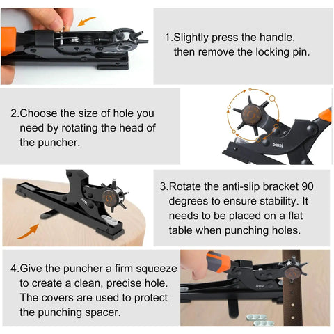 Step-by-step guide to using Rotary Leather Hole Punch Kit With Multiple Size Punches For Belts Watch Bands Straps Dog Collars Saddles Shoes Fabric And DIY Projects This Beast Heavy Duty Pliers For Quick Clean Holes