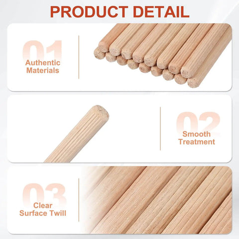 Wood Dowel Pins 6mm By 20mm One Quarter Inch By Three Quarter Inch Straight Fluted Dowels For Crafts And Furniture Making displayed