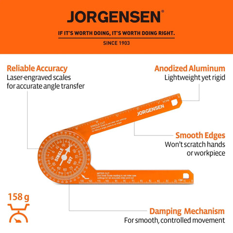 7 Inch Aluminum Miter Saw Protractor With Laser Etched Scales And Precision Angle Finder featuring smooth edges and damping mechanism.