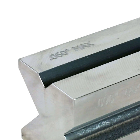 Close-up of 4 Way V Die Press Brake Tooling, 10 Inch Lower Die For Bends Up To 3/16 Inch Steel, 4140 Tool Steel, Precision Machined