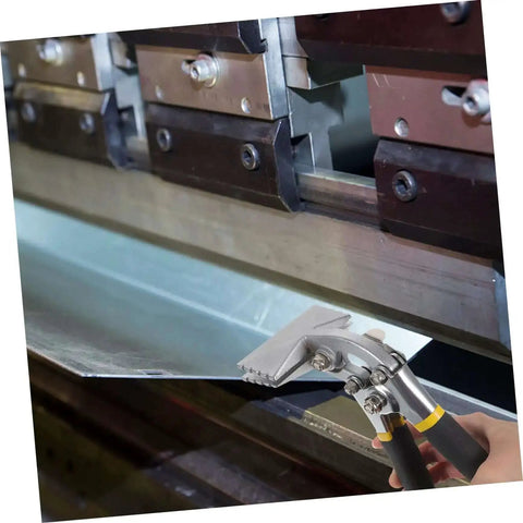 Heavy Duty Metal Bender And Edge Seamer Hand Tool For Duct Crimping shown bending metal with straight seam double jaws.