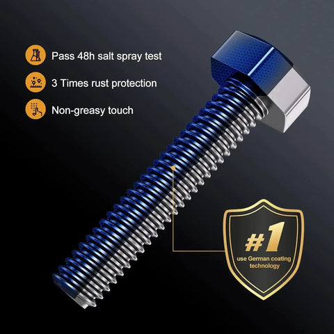 Single blue coated screw from M3 Hex Socket Cap Screws Nuts Kit In Stainless Steel Assortment With Washers Includes Allen Wrench And Curved Tweezer For Electronics Robotics And Mechanical Projects Sizes Range From M3 4mm To 30mm