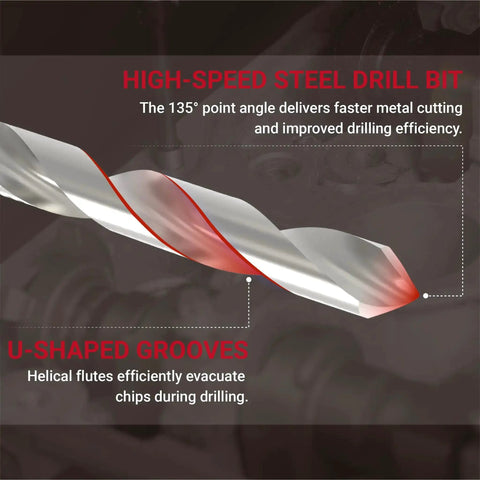 Close-up of high-speed steel drill bit from 1/4-20 Helicoil Thread Repair Kit With HSS Drill Bit And Thread Inserts, showing U-shaped grooves.
