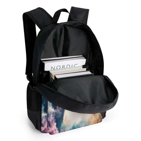 Unisex Laptop Backpack With Big Storage For Work And College Dope Galaxy Space Cat Sunglasses Theme open with books inside