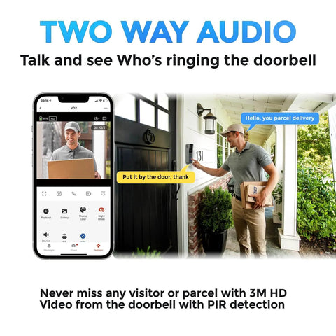 3MP 2K Wireless Video Doorbell With Chime Porch Cam Works With Alexa And Google Assistant PIR Motion Alerts Night Vision
