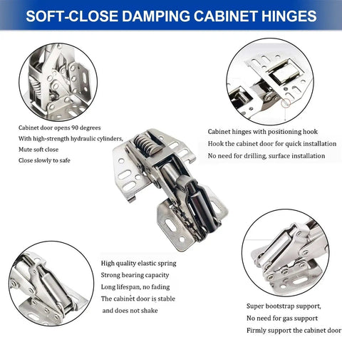 4-pack RV cabinet hinges, stainless steel with soft-close dampers for overhead cabinets