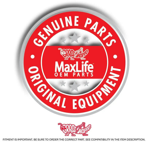 MaxLife OEM Parts Genuine Parts Original Equipment logo badge with red and white color scheme and Grasshopper branding.