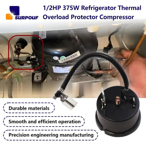 1/2HP 375W Refrigerator Thermal Overload Protector for Compressor Replacement with Auto Shutoff and Temp Monitoring