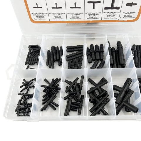 Vacuum Connector Assortment Kit For Automotive Vacuum Tubing Connectors Including Straight Reducer And Tee Connectors In Black Nylon