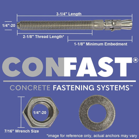 316 Stainless Steel Wedge Anchor One Quarter Inch By Three And A Quarter Inch For Concrete And Masonry, Rust And Corrosion Resistant Fastener.