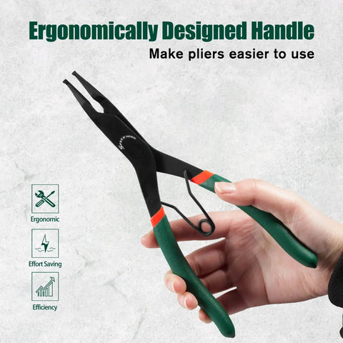9 Inch Angle Tip Lock Ring Pliers With Hole For Transmission And Brakes Circlip Retaining Ring Pliers held in hand.