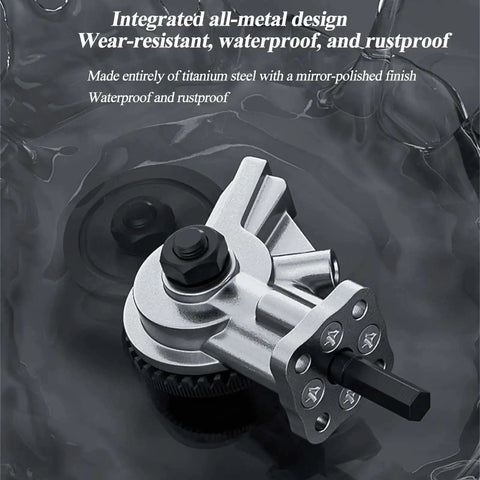 Drill Nibbler Attachment For Sheet Metal Cutting in titanium steel, displaying waterproof and rustproof features.