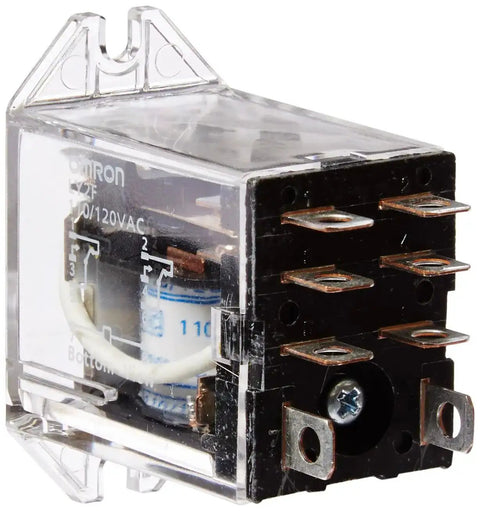 General Purpose Relay With 110 To 120V AC Coil DPDT Double Pole Double Throw Plug In Or Solder Terminals Upper Mount Bracket