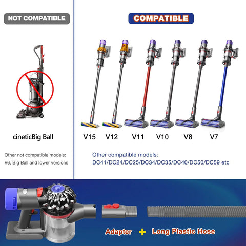 Sealegend dryer vent cleaner kit with Dyson V7-V15 vacuum attachments; six models in assorted colors.