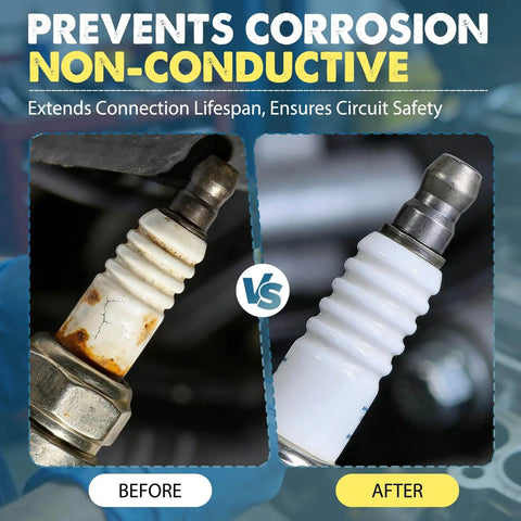 Comparison of spark plug before and after using All Weather Waterproof Dielectric Grease With Brush For Automotive Electrical Connectors