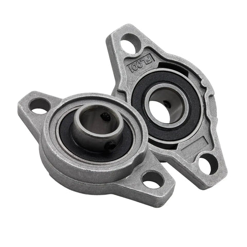 Image of Four Pack Pillow Block Bearings With 12mm Bore Self Aligning Flange Mounted Zinc Alloy KFL001 For Durable Quiet Easy Install In CNC Machines Conveyors Robotic Arms And Auto Shop Projects Built For Heavy Duty Use By Zorfeter 4 Pcs, showing two zinc alloy bearings with mounting holes.