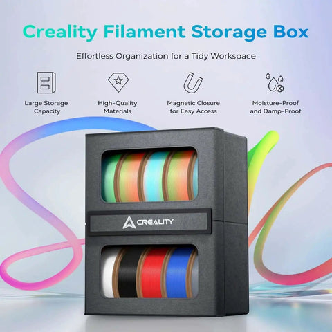 Dual Tier Filament Storage Box For 3D Printers With Magnetic Closure Keeping Filaments Dry Moisture Proof And Damp Proof Holds Up To 10 Rolls Of 1Kg Filament Ideal For PLA PETG ABS TPU UV Resin And More showing organized rolls inside