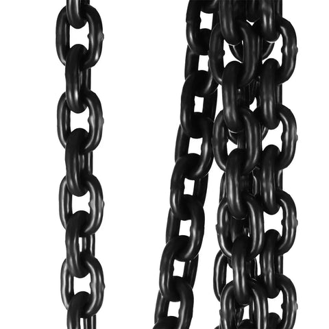 Chain sling: two black alloy steel chains, 5 ft long, 5/16 in, G80 hoist chain