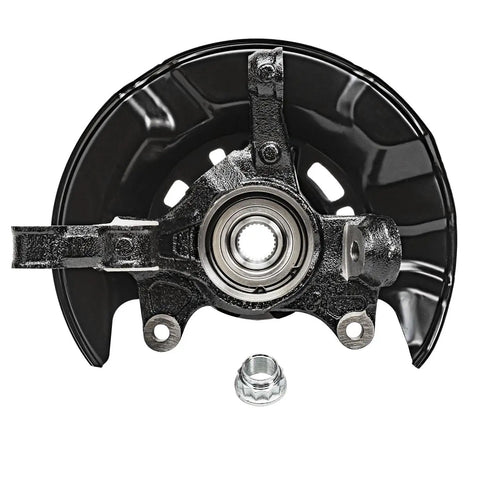 Front view of a steering knuckle with wheel hub bearing from the Front Steering Knuckles And Wheel Hub Bearings Plus Outer Tie Rod Ends Replacement Kit
