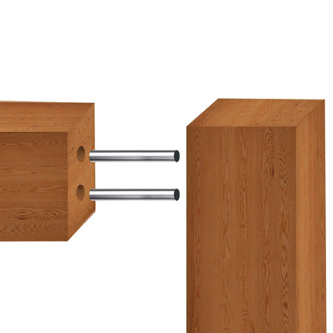 Heavy Duty Bearing Steel Dowel Pins Set, 12.5mm Long By 2mm Diameter in wooden block for precise location and shelf support