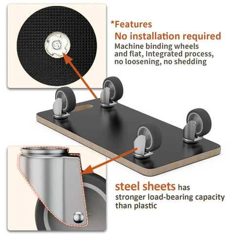 Wood Platform Dolly With Four Wheels Heavy Duty Furniture Mover 550 Lbs Capacity Pack Of 2 Christmas Edition close-up image of wheels and platform.