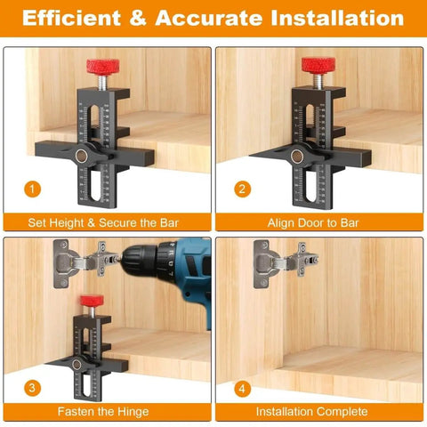 Cabinet Door Mounting Jig With Quick Edge Positioner For Frameless And Face Frame Cabinets Pro Grade Aluminum Hardware Tool For Precise Alignment And 90 Degree Accuracy Slick Setup And Easy Use in use for door installation.