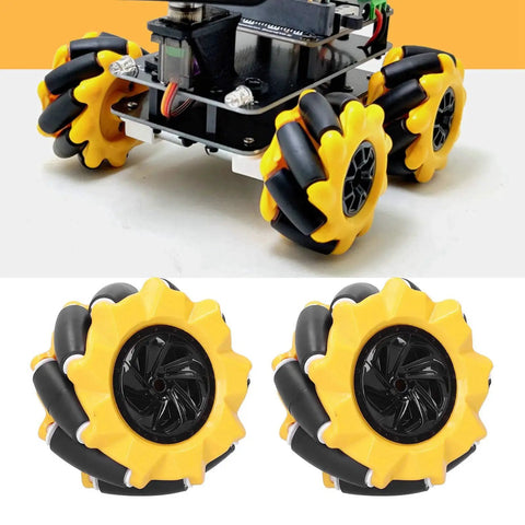 80mm Mecanum Wheel Set For Omnidirectional Robot Cars And DIY Bots, Durable ABS Rubber Wheels Displayed on Robot Chassis
