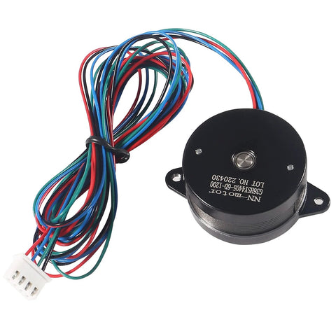 AITIAO 36mm round extruder stepper motor, black body with 47.2in multi-color wire loom and 4-pin connector.