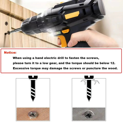 Using an electric drill with Wood Screws Assortment Kit With 600 Pieces Self Tapping Phillips Drive Flat Head Carbon Steel Black Screws.