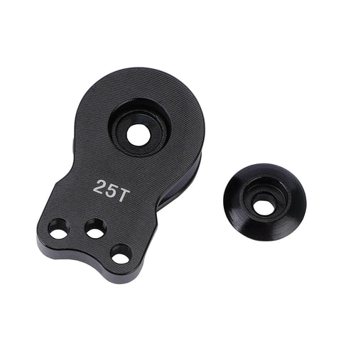 DJX Aluminum 25T servo horn, three-hole, black two-piece set with spacer for RC cars/boats.