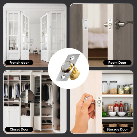 4 Pack Strong Magnetic Door Catch Set for Closet and French Doors, featuring adjustable latch and hidden magnetic ball catch, silver finish