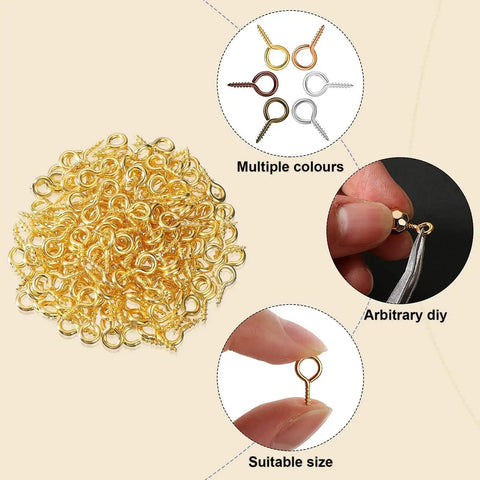 600 Pieces Screw Eye Pins Hooks Set In 6 Colors And 3 Sizes 4x8mm 5x10mm 6x13mm Mini Metal Eyelets for Jewelry Making DIY