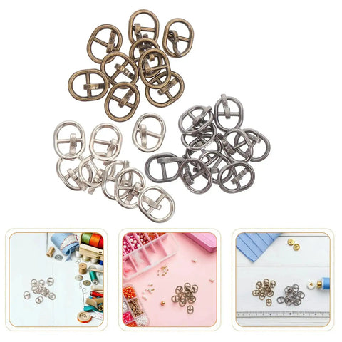 150 Pcs Mini Buckles Alloy Tiny Sewing Fasteners With Single Prong Quick Release For Doll Clothes Shoes Bags Belts Craft Diy Projects Mixed Silver Gunmetal Antique Finish displayed in various settings