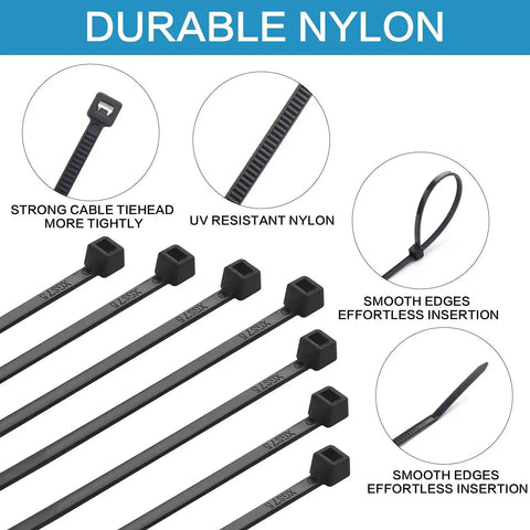 Heavy Duty Nylon Zip Ties 6 Inch Self Locking 1000 Count Black For Indoor Outdoor Wiring And Organization 18 Lbs Tensile Strength