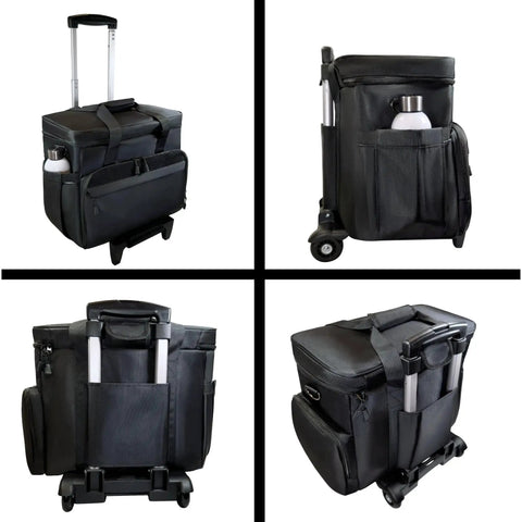 Rolling Teacher Tote Bag With Wheels And Laptop Compartment For School Office And Travel Detachable Trolley with pockets and water bottle holder.