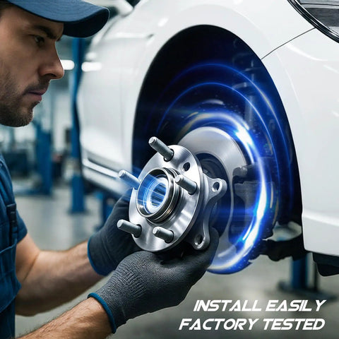 Front Wheel Bearing Hub Assembly 5 Lug With ABS 1 Piece Replacement being installed on car by mechanic
