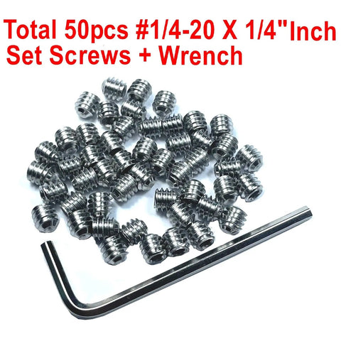 Premium 50 Piece 304 Stainless Steel Hex Socket Set Screws One Quarter By Twenty Thread One Quarter Inch Long With Allen Head Includes One Eighth Inch Wrench A True Workhorse For Grub Screws And Machinery with hex wrench