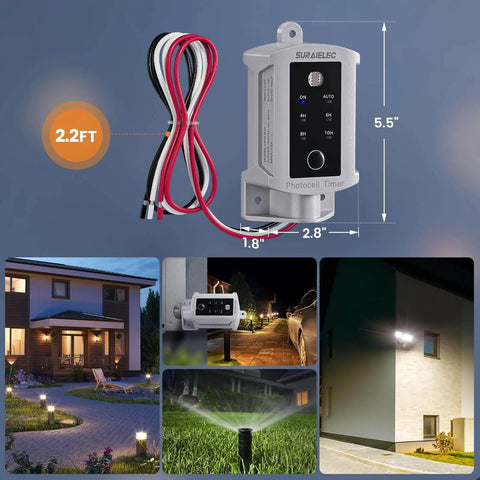 Dusk To Dawn Outdoor Timer Switch With Photocell Sensor, 15 Amp 120V Auto On Auto Off Power Control for Weatherproof Outlet Boxes