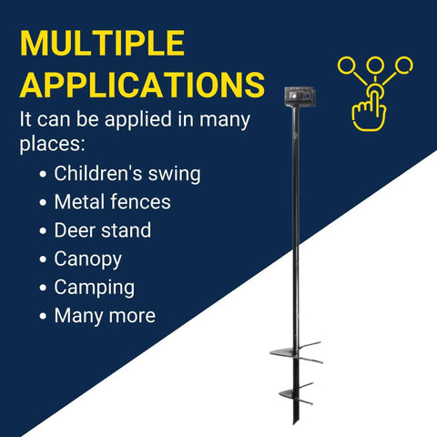 Image displaying an Iron Root Double Head Earth Anchor With Double Helix Design Five Eighth Inch Diameter By Thirty Inch Length Includes Two Four Inch Helices Class Two Pack Of Eight Heavy Duty Ground Anchors, showcasing its multiple outdoor applications.