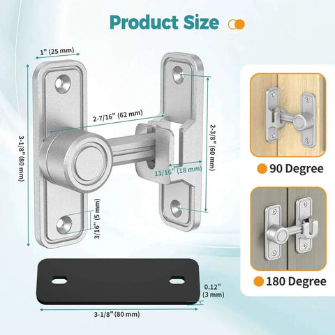 Heavy Duty 90 Degree And 180 Degree Barn Door Lock Made From Rust Proof Zinc Alloy, Security Sliding Gate Latch dimensions and angles
