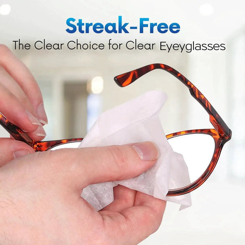 Using Pre Moistened Lens Wipes For Eyeglasses And Camera Lenses Streak Free 600 Pack to clean eyeglasses