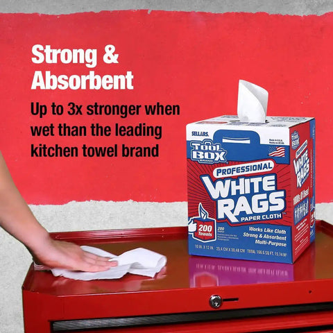 Painters Rags And Shop Towels 200 Count White Center Pull Box Provides Heavy Duty Absorbent Wipes For Paint Cleanup And General Messes