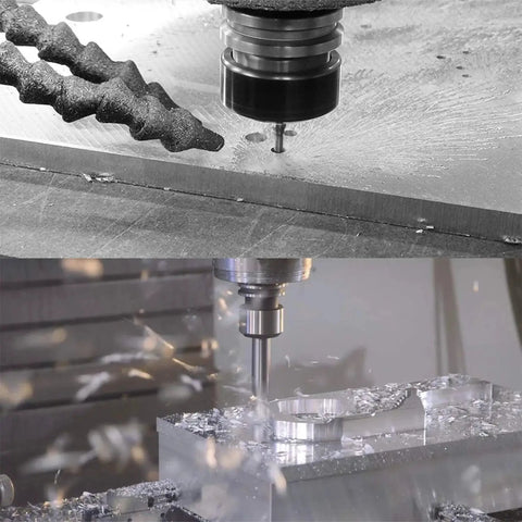 3 Flute Carbide End Mill For Aluminum Upcut CNC Cutter With One Half Inch Shank And One Half Inch Cutting Diameter in use.