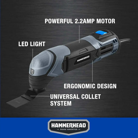 Versatile 2 2 Amp Oscillating Multi Tool Kit With Flush Cut Blade featuring powerful 2.2Amp motor and ergonomic design HAMT022